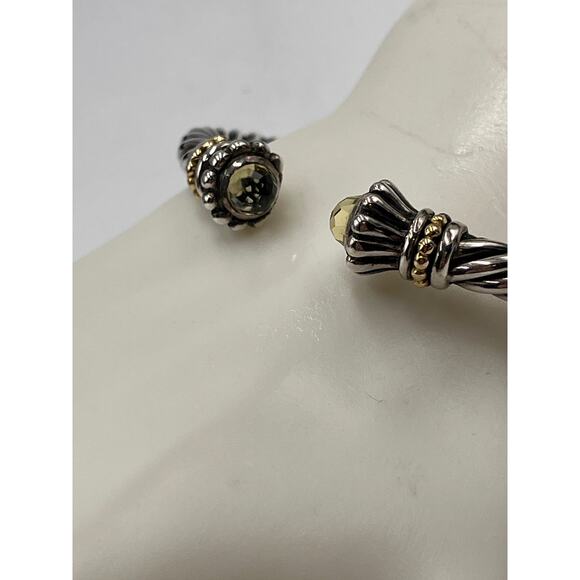 Samuel Benham SB Sterling Silver 14k Gold Citrine Hinged Cable Cuff Bracelet - Picture 3 of 9